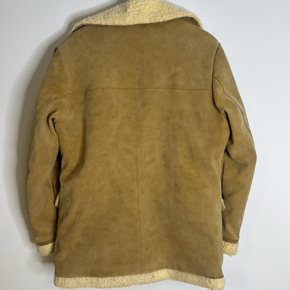 Vintage 70s Rancher Coat Mens Size medium Brown Faux Suede Shearling Ranch - Picture 7 of 8